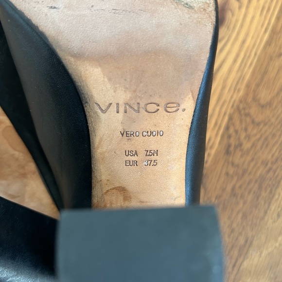 Vince Shoes Women's Alora Black Leather Peep Toe Mule Heeled slides 7.5 - Picture 10 of 12